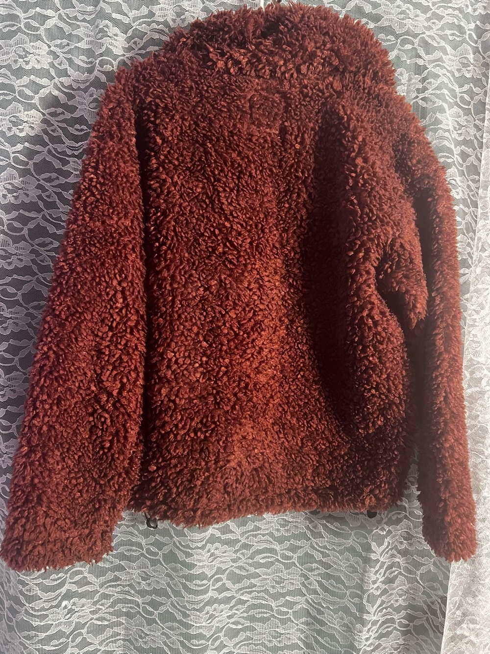 Abercrombie and Fitch Fleece Teddy Jacket Rust Womens Size Small - Picture 2 of 6